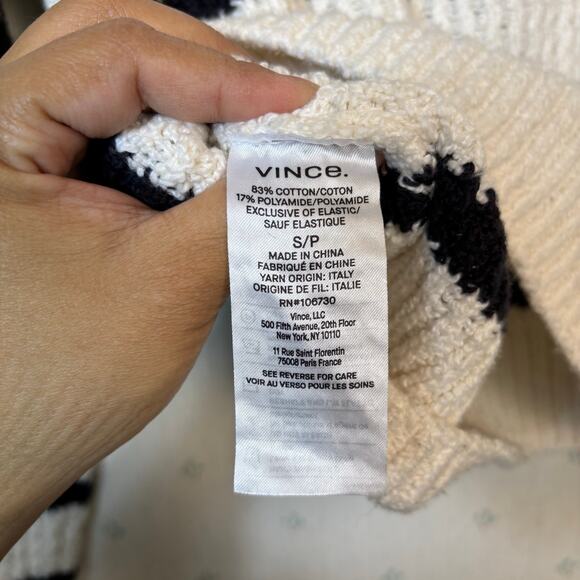 Vince Rib Stripe Crewneck Sweater Sz Small Cotton Textured Pampas Black Minimal - Picture 11 of 13